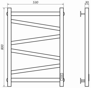 Полотенцесушитель электрический Маргроид Зигзаг 80x50см правый чёрный матовый Зигзаг-8050-1081-9005R